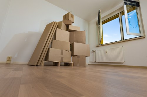 Packed office equipment ready for relocation in Bromley